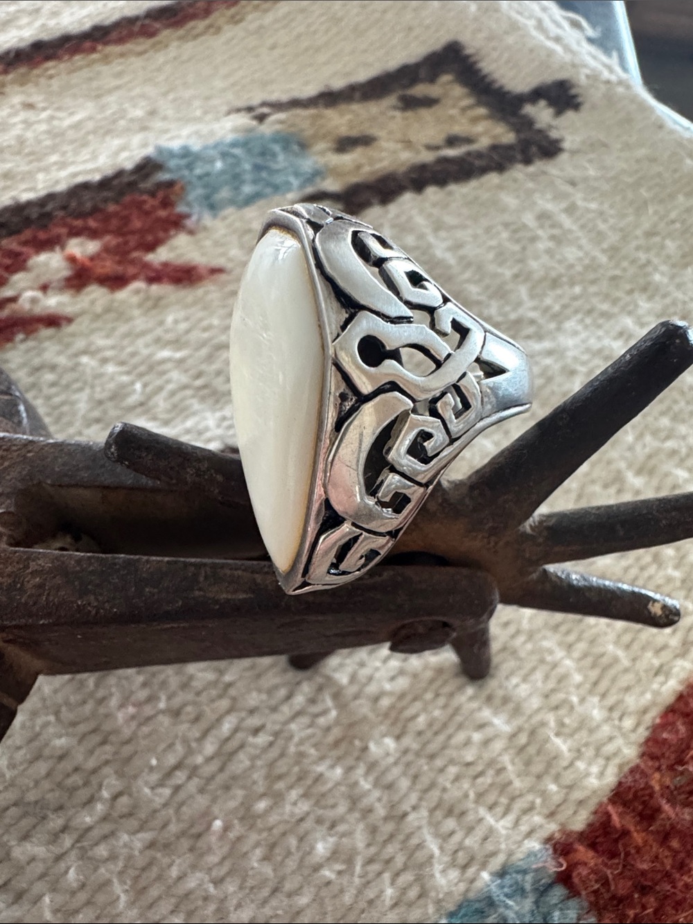 Sterling-Style Filigree White Marquise Stone Ring